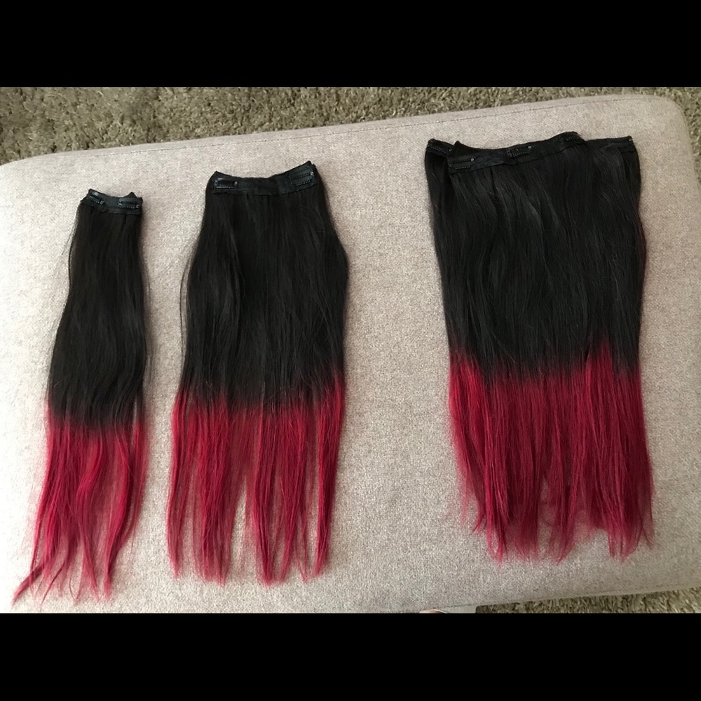 Ombré red REAL hair extensions, 18inch